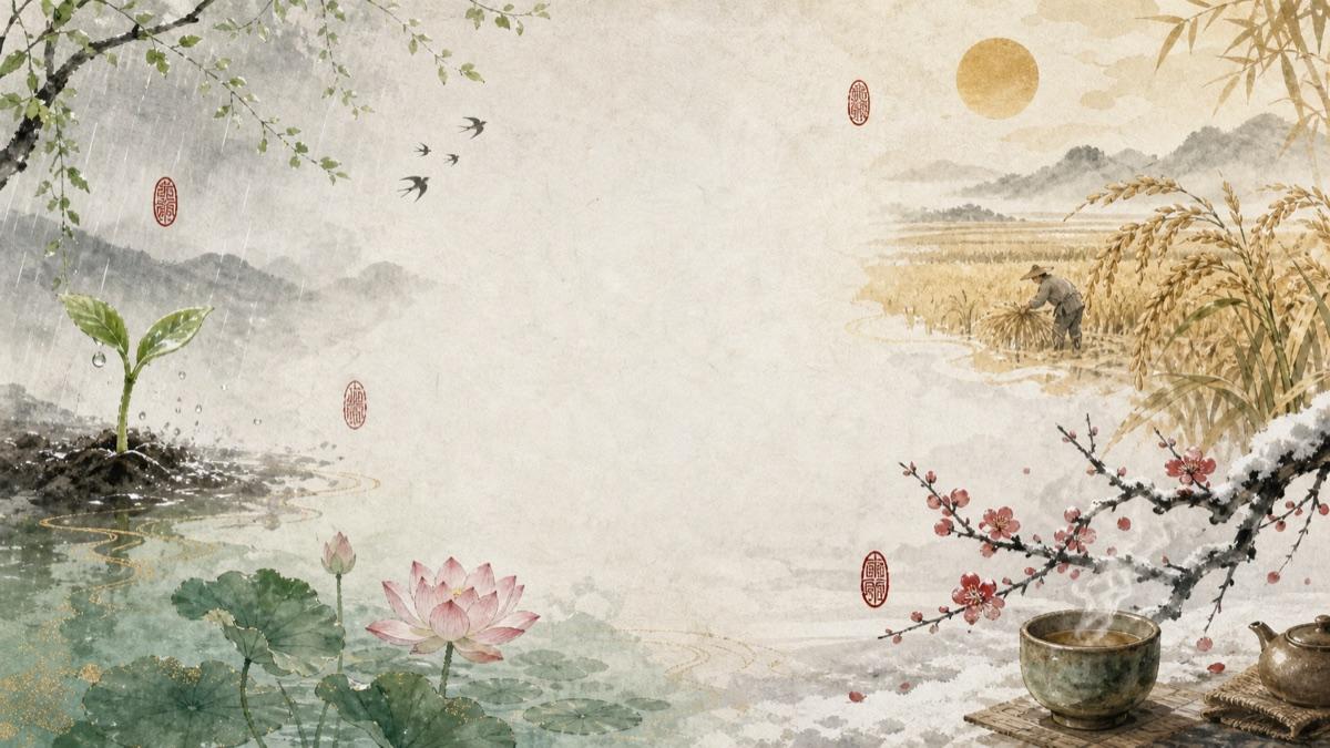 春夏秋冬二十四節氣水墨風景的文章圖